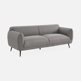 Beiges 3-Sitzer Sofa Stoff schwarze Metallfüße gemütliches zeitgenössisches Wohnzimmer