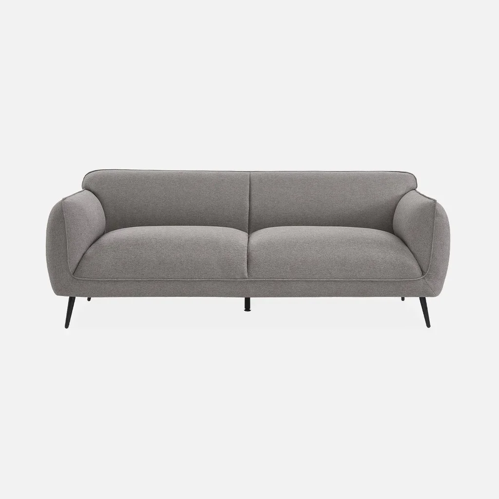 Beiges 3-Sitzer Sofa Stoff schwarze Metallfüße gemütliches zeitgenössisches Wohnzimmer