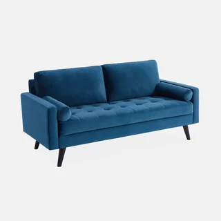 Sofá Chesterfield 3 Plazas Terciopelo Azul Marino Ivar