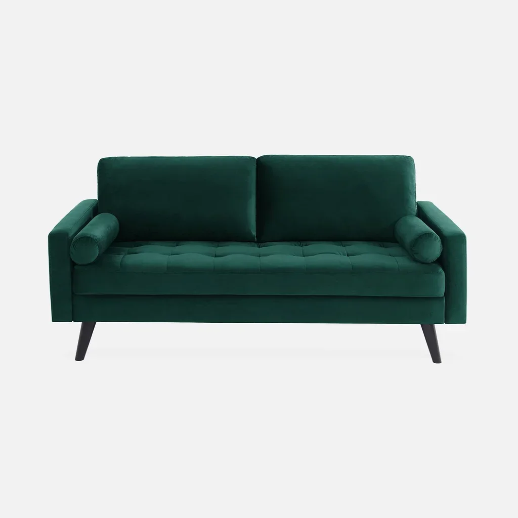 Sofá escandinavo capitoné terciopelo azul marino 3 plazas Ivar