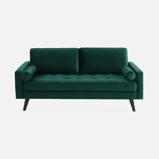 Sofá escandinavo capitoné terciopelo azul marino 3 plazas Ivar