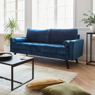 Sofá Chesterfield 3 Plazas Terciopelo Azul Marino Ivar