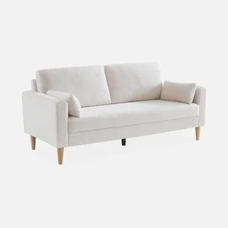 Bjorn Vintage 3-Sitzer Sofa Eukalyptus Holz Hevea Creme Boucle Stoff