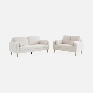 Bjorn Vintage 3-Sitzer Sofa Eukalyptus Holz Hevea Creme Boucle Stoff