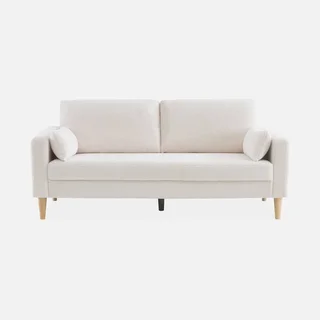 Bjorn Vintage 3-Sitzer Sofa Eukalyptus Holz Hevea Creme Boucle Stoff