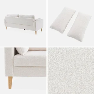 Bjorn Vintage 3-Sitzer Sofa Eukalyptus Holz Hevea Creme Boucle Stoff
