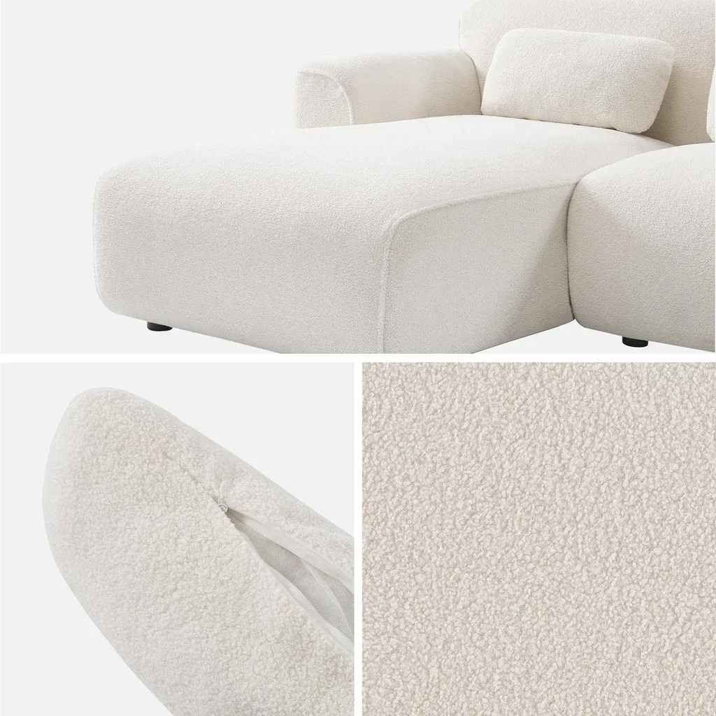 Cremefarbene Boucle Ecksofa 3-Sitzer Wallas mit abnehmbaren Kissen