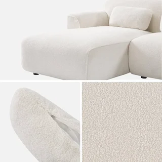Sofá rinconera de 3 plazas boucle crema Wallas con cojines desenfundables