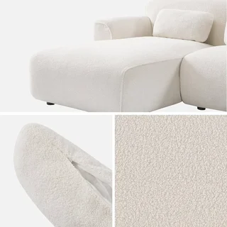 Sofá de Esquina 3 Plazas Boucle Crema Wallas Diseño Minimalista