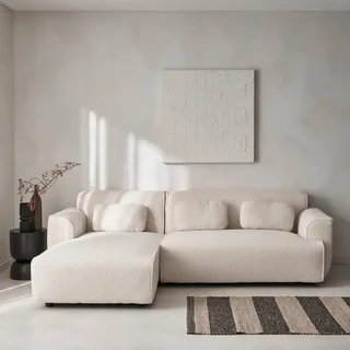 Sofá de Esquina 3 Plazas Boucle Crema Wallas Diseño Minimalista