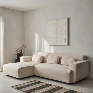 Sofá de Esquina 3 Plazas Boucle Crema Wallas Diseño Minimalista