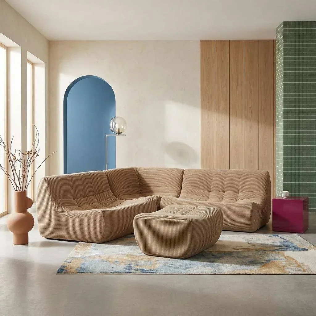 Modulares Cord-Samt Ecksofa 5-Sitzer Sokol mit Fußhocker
