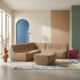 Modulares Cord-Samt Ecksofa 5-Sitzer Sokol mit Fußhocker