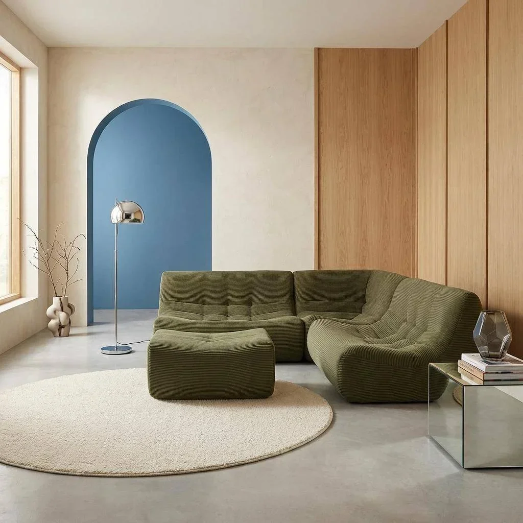 5-Sitzer modulares Ecksofa Cord-Samt mit Hocker Sokol