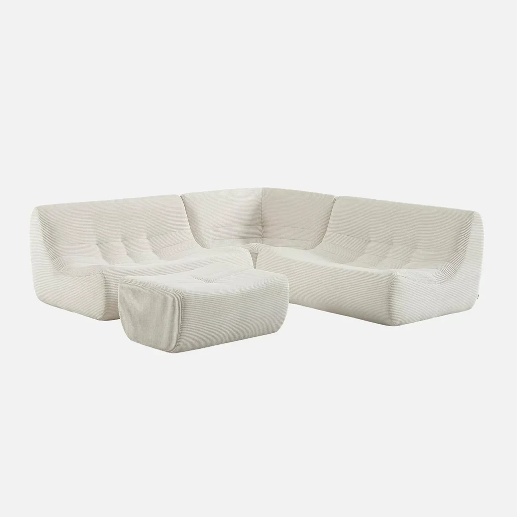 Canapé d'angle 5 places modulable velours côtelé Sokol avec repose-pieds