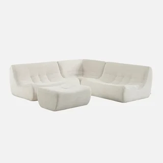 Modulares 5-Sitzer Ecksofa Sokol aus Cord-Samt mit Hocker