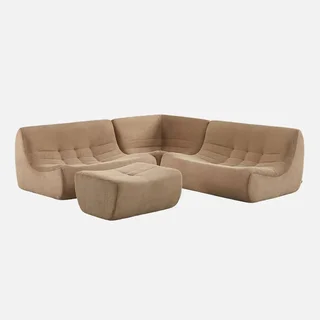 Modulares Cord-Samt Ecksofa 5-Sitzer Sokol mit Fußhocker