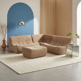 Modulares Cord-Samt Ecksofa 5-Sitzer Sokol mit Fußhocker