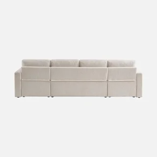 White boucle 4-seater corner sofa bed with storage