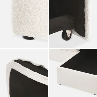 White boucle 4-seater corner sofa bed with storage