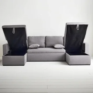 Dunkelgraues 4-Sitzer Ecksofa mit Schlaffunktion, Panorama-Design und Stauraum