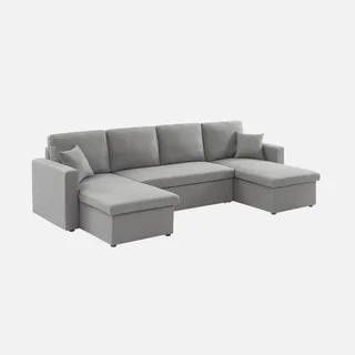 Dunkelgraues 4-Sitzer Ecksofa mit Schlaffunktion, Panorama-Design und Stauraum