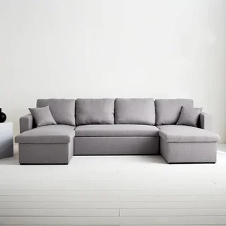 Dunkelgraues 4-Sitzer Ecksofa mit Schlaffunktion, Panorama-Design und Stauraum