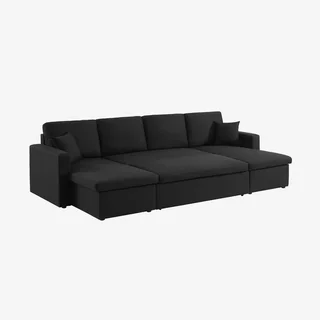 Dunkelgraues Ecksofa mit Schlaffunktion 4-Sitzer mit Recamieren und Stauraumtruhen - Urban Kollektion