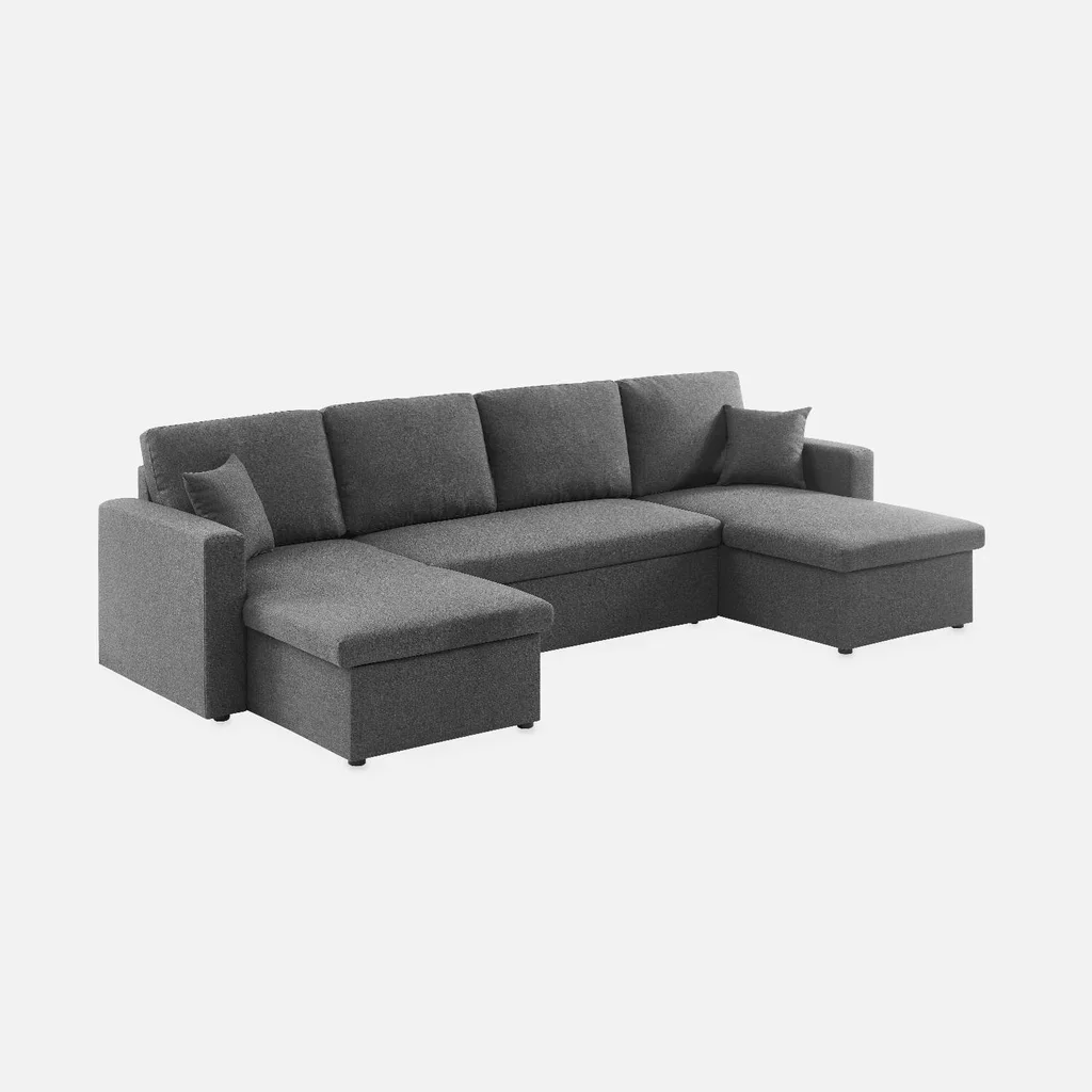 Dunkelgraues Stoff-Ecksofa mit Schlaffunktion 4-Sitzer mit Stauraum