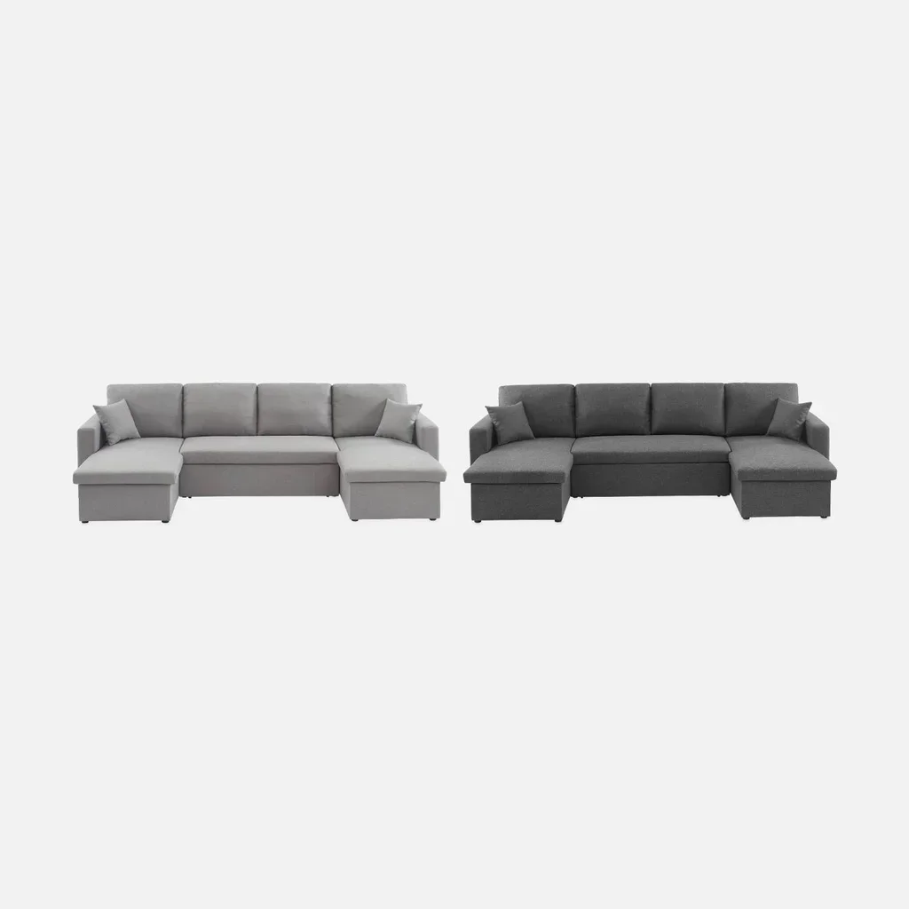 Dunkelgraues Stoff-Ecksofa mit Schlaffunktion 4-Sitzer mit Stauraum
