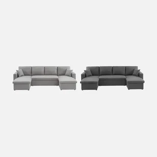 Dunkelgraues Stoff-Ecksofa mit Schlaffunktion 4-Sitzer mit Stauraum