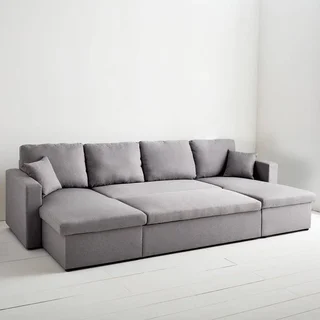 Dunkelgraues 4-Sitzer Ecksofa mit Schlaffunktion, Panorama-Design und Stauraum