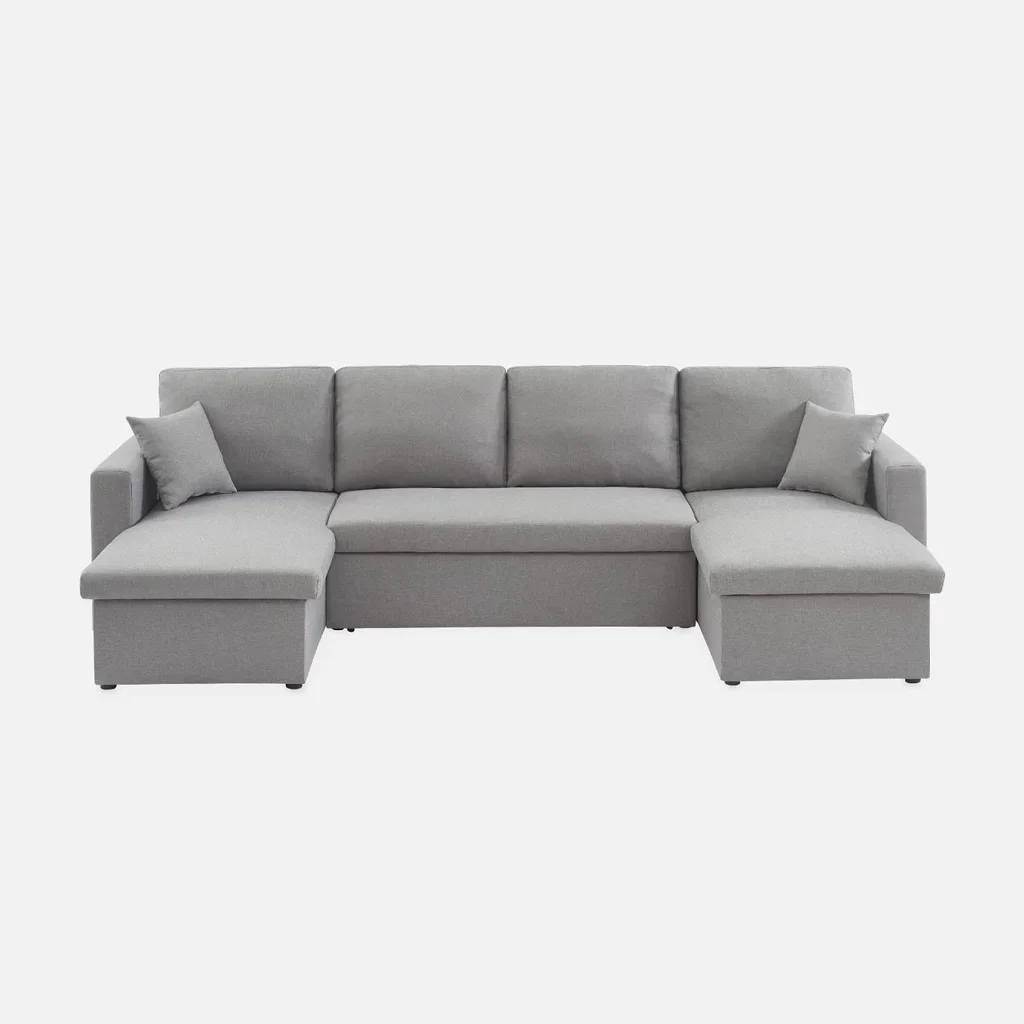 Dunkelgraues 4-Sitzer Ecksofa mit Schlaffunktion, Panorama-Design und Stauraum