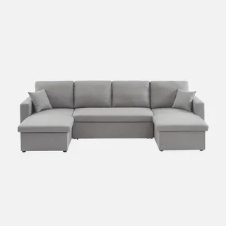 Dunkelgraues 4-Sitzer Ecksofa mit Schlaffunktion, Panorama-Design und Stauraum