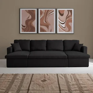Dunkelgraues Ecksofa mit Schlaffunktion 4-Sitzer mit Recamieren und Stauraumtruhen - Urban Kollektion