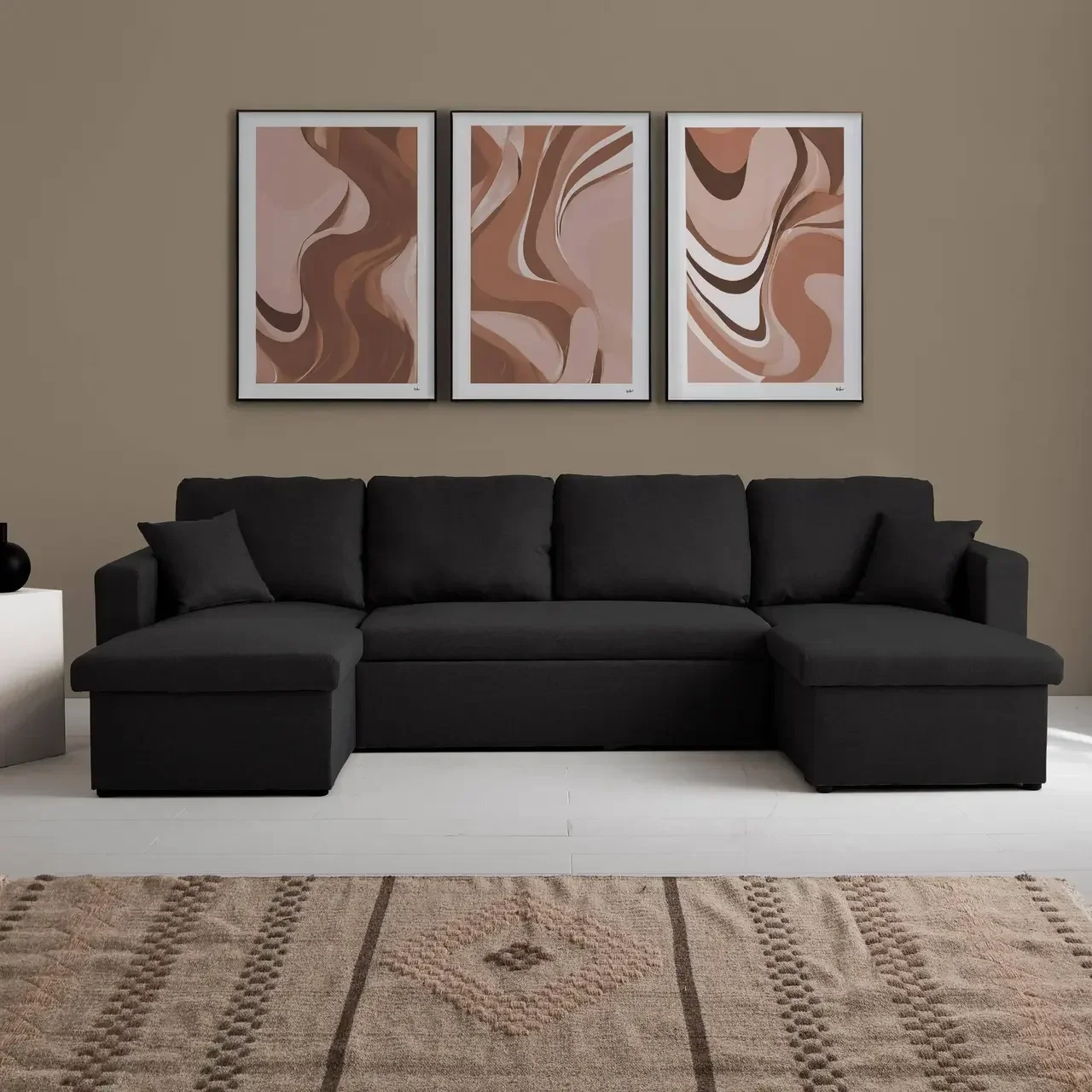 Dunkelgraues Ecksofa mit Schlaffunktion 4-Sitzer mit Recamieren und Stauraumtruhen - Urban Kollektion