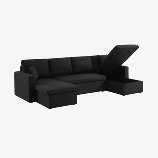 Dunkelgraues Ecksofa mit Schlaffunktion 4-Sitzer mit Recamieren und Stauraumtruhen - Urban Kollektion