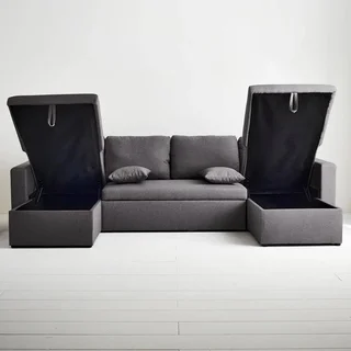 Dunkelgraues Stoff-Ecksofa mit Schlaffunktion 4-Sitzer mit Stauraum