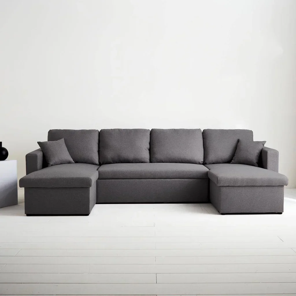 Canapé d'angle convertible 4 places tissu gris foncé avec rangement
