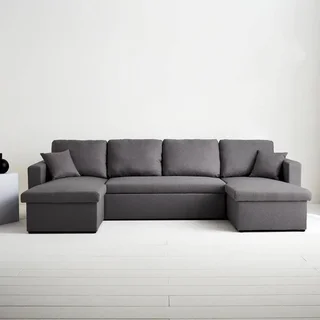 Dunkelgraues Stoff-Ecksofa mit Schlaffunktion 4-Sitzer mit Stauraum