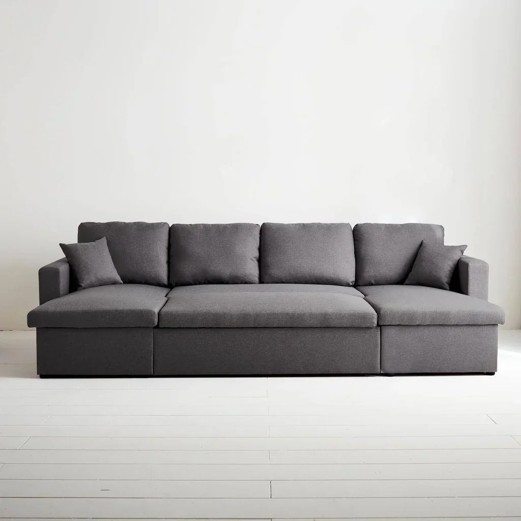 Canapé d'angle convertible 4 places tissu gris foncé avec rangement