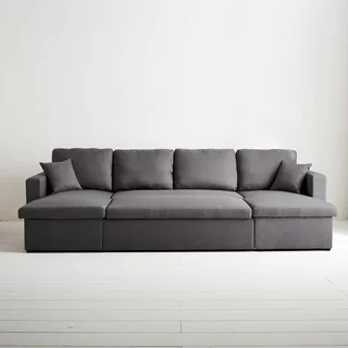 Dunkelgraues Stoff-Ecksofa mit Schlaffunktion 4-Sitzer mit Stauraum
