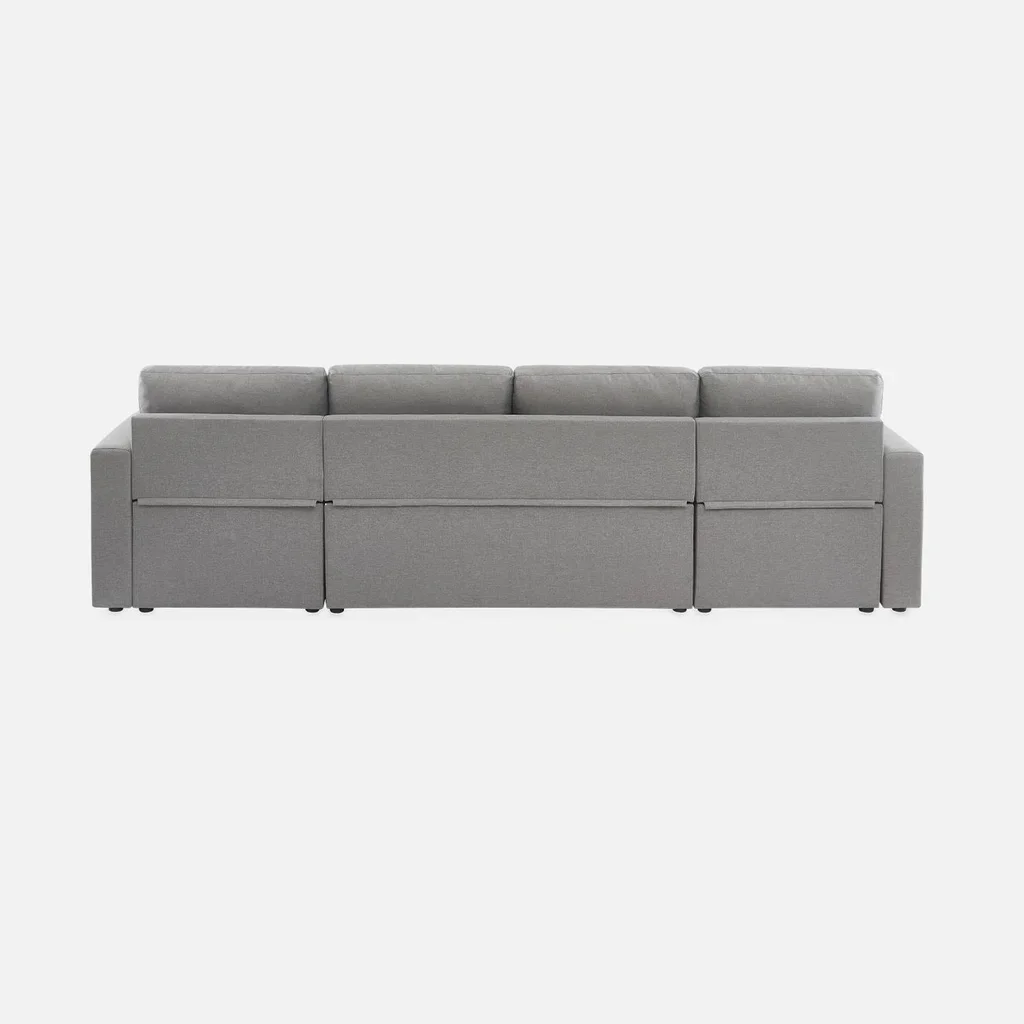 Dunkelgraues 4-Sitzer Ecksofa mit Schlaffunktion, Panorama-Design und Stauraum