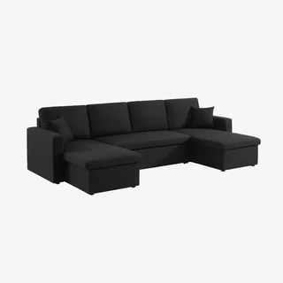 Dunkelgraues Ecksofa mit Schlaffunktion 4-Sitzer mit Recamieren und Stauraumtruhen - Urban Kollektion