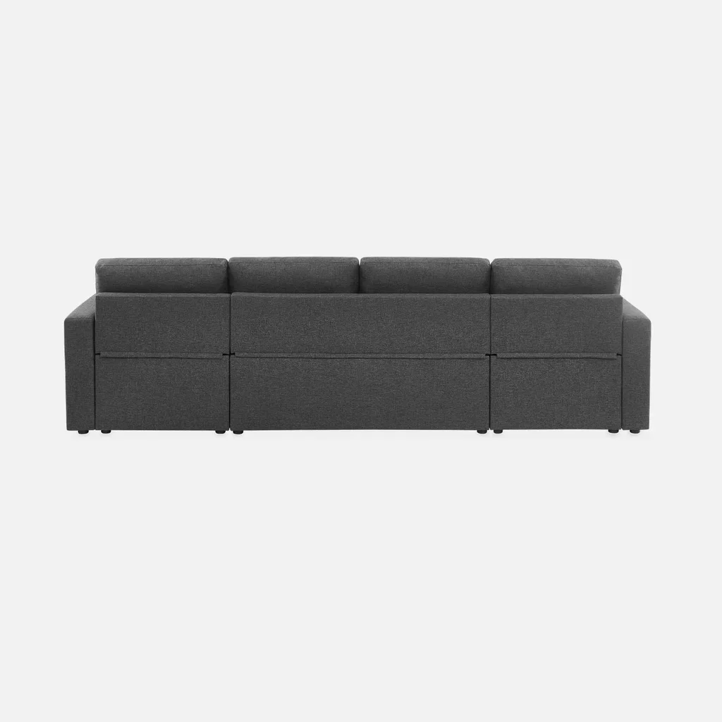 Dunkelgraues Stoff-Ecksofa mit Schlaffunktion 4-Sitzer mit Stauraum