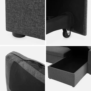 Dunkelgraues Stoff-Ecksofa mit Schlaffunktion 4-Sitzer mit Stauraum