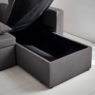 Dunkelgraues Stoff-Ecksofa mit Schlaffunktion 4-Sitzer mit Stauraum