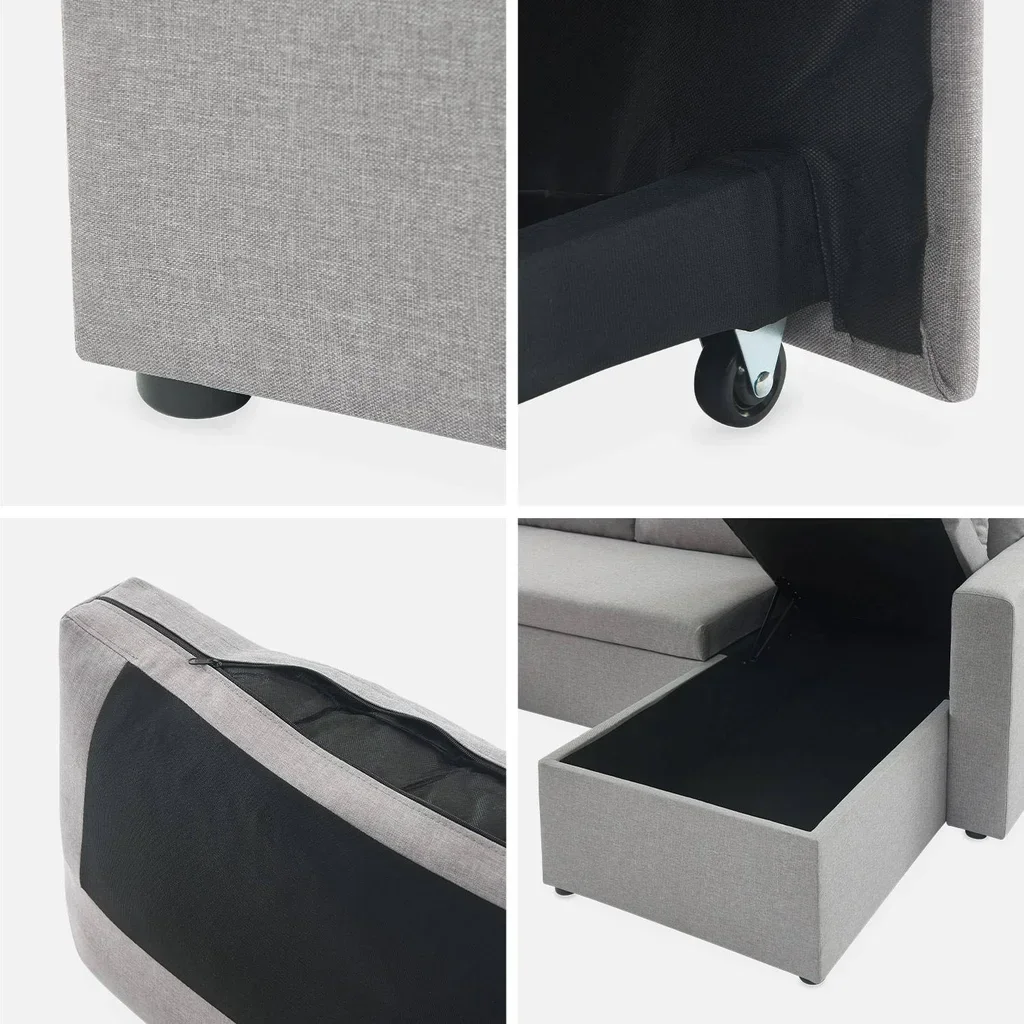 Dunkelgraues 4-Sitzer Ecksofa mit Schlaffunktion, Panorama-Design und Stauraum