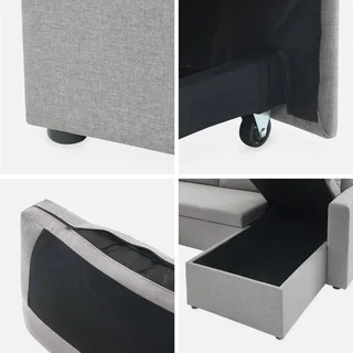 Dunkelgraues 4-Sitzer Ecksofa mit Schlaffunktion, Panorama-Design und Stauraum