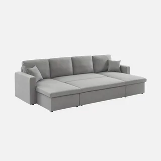Dunkelgraues 4-Sitzer Ecksofa mit Schlaffunktion, Panorama-Design und Stauraum
